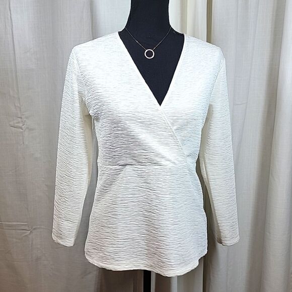 Ann Taylor Factory Off-White Faux Wrap VNeck Blouse - Picture 7 of 16